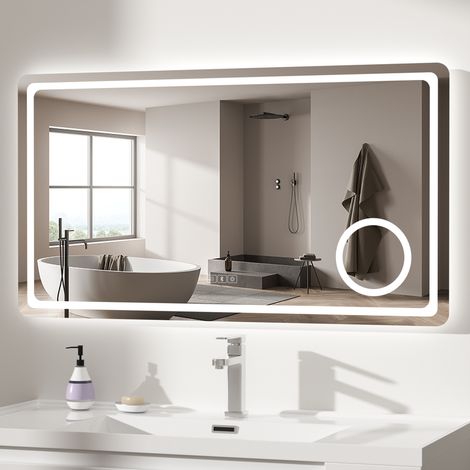Miroir LED Salle de Bain avec Eclairage 60x80 cm, Antibué Haut-Parleurs Intégrés, Grossissant 3X, 3 Couleurs Luminosité,  Lumière Blanche Froide/Chaude