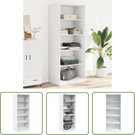 The Living Store Garde-robe blanc 80x50x200 cm bois d'ingénierie - Armoire Blanche - Placard - Dressing - Meuble Rangement - Commode (1/5)