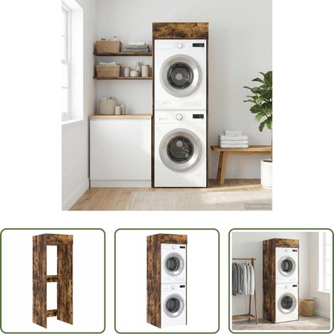 Rangement salle de bain -  Armoire pour machine à laver Chêne fumé 67,5 x 68 x 200 cm (1/5)