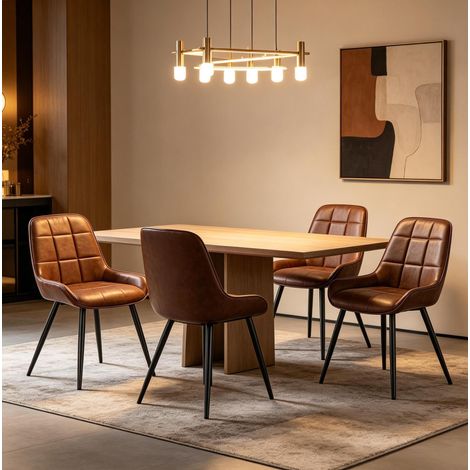 Set mit 4 Esszimmerstühlen aus braunem Kunstleder mit Metallgestell HAVRYA (1/5)