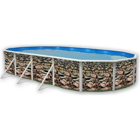 Kit piscine hors-sol acier Toi MURO ovale 9.15 x 4.57 x 1.20m décor pierre (1/4)