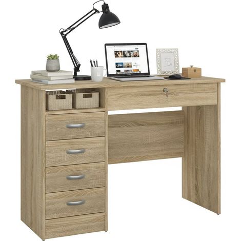 Dmora - Scrivania Amor, Scrittoio multiuso, Tavolo per ufficio porta PC, Piano di lavoro, 109x49 h76 cm, Quercia