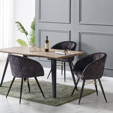 Rocco LUX Vittorio Dining Set - a Walnut Wooden Dining Table and Set of 4 Black Velvet Dining Chairs - Dining Room Kitchen (1/5)