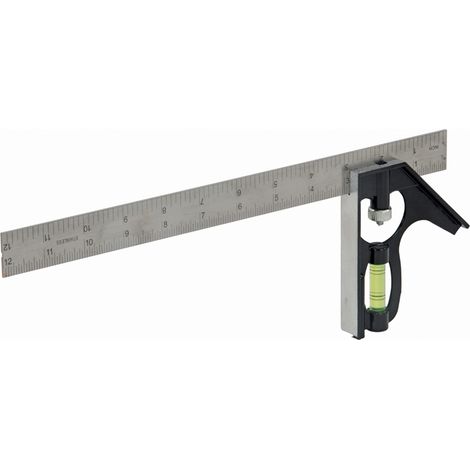 Silverline – Équerre combinée 300 mm – Acier trempé – Niveau à bulle – Manche en aluminium moulé – Graduations métriques et impériales (1/8)