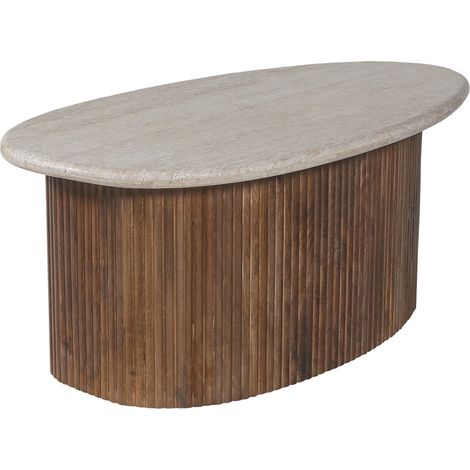 LOUIS - Table basse en travertin et bois de manguier 90 cm (1/5)