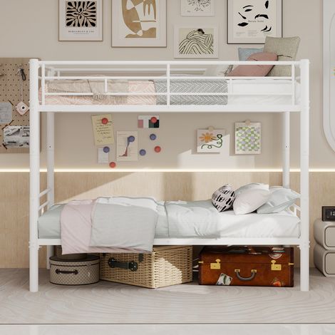 Lit superposé métal 90 x 190 convertible en deux lits simples avec échelle barrières sécurité robuste pour enfants et adolescents (1/5)