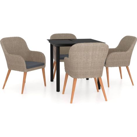 Maison Exclusive - 5-tlg. Garten-Essgruppe mit Kissen Braun
