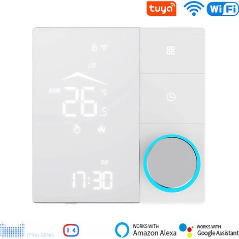 Termostato intelligente WiFi 16A - Controllo touch e remoto tramite app TUya/Smart Living, programmabile per riscaldamento elettrico (include cavo sensore da 3 m), bianco - M9