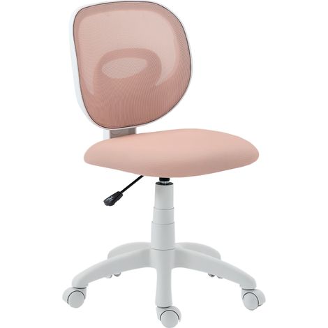 Sedia da Ufficio Ergonomica Girevole 53x59,5x81-89 cm Senza Braccioli in Tessuto a Rete Traspirante Rosa (1/5)
