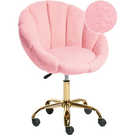 Silla de oficina giratoria elegante altura ajustable tapizado de bouclé rosa Annabelle (1/5)