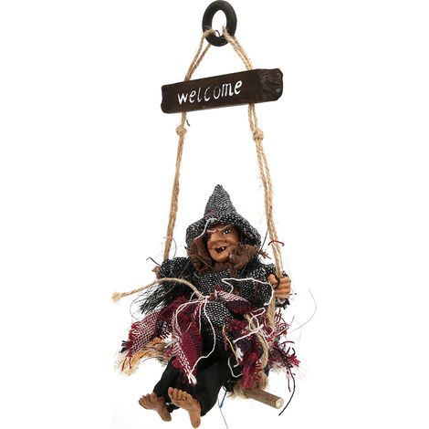 Décoration d'Halloween pour bar, maison ou jardin, pendentif de sorcière rétro avec chapeau gris, accessoire de maison hantée (1/5)