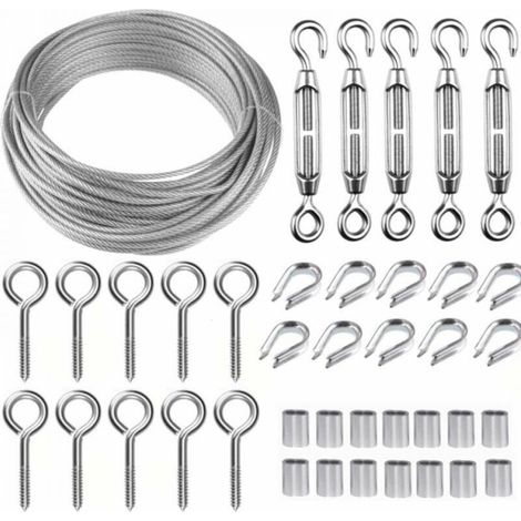 1 Stück Edelstahl-Hängeseil-Set, 30,5 m beschichtetes Edelstahlkabel mit Wäscheleine, Geländer, Geländerkabel