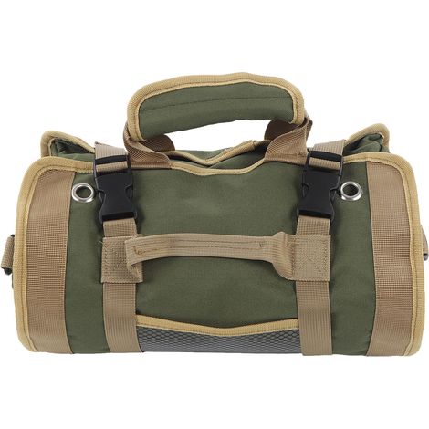 Aufrollbare Werkzeugtasche aus Oxford-Gewebe, tragbar und multifunktional, für Elektriker, Klempner und Schreiner (grün). (1/5)