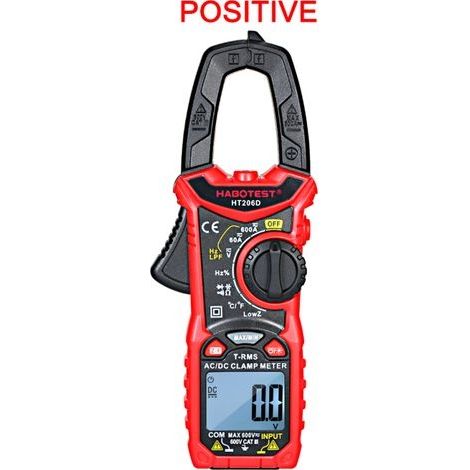 Digitales AC/DC-Multimeter mit Stromzange zur Messung von AC/DC-Spannung, AC/DC-Strom, Frequenz, Tastverhältnis, Dioden, Widerstand, Durchgang, Transistorprüfung, Klemme (1/4)