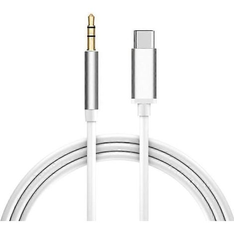BelleRise - Adaptateur câble USB-C vers AUX 3,5 mm 1 m pour voiture, couleur argent (1/2)