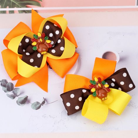 Lot de 2 pinces à cheveux à nœud papillon pailleté en forme de dinde pour Thanksgiving. Barrettes et accessoires pour cheveux saisonniers pour filles, bébés, adolescentes et enfants. Idéal pour les fê (1/5)