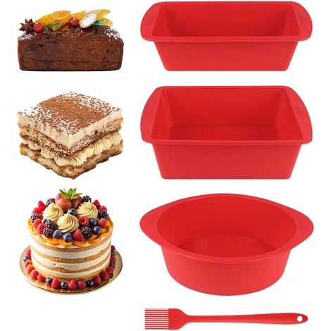 Set de 3 moules rectangulaires en silicone antiadhésif, faciles à démouler, pour cake, brownies et air fryer. (1/5)