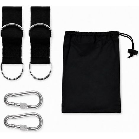 Système de suspension hamac – 150 cm – 300 kg – 2 mousquetons – Sac de rangement – Noir – Lot de 2 (1/5)