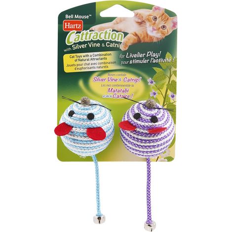 Juguete para gatos con forma de ratón, con dos ratones de sisal plateados con hierba gatera - Paquete de 2, apto para todas las razas y tamaños.