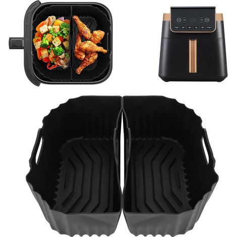 New Dual Zone 2 Compartiments Moule Silicone Air Fryer for NINJA Air Fryer Max Pro, 6.2L AF180EU, Ninja Airfryer Accessoires Plat Silicone for 6.2L AF180 4,7L AF140EU Friteuse Sans Huile (1/5)