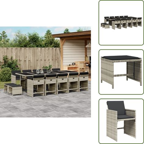 Cuscini da giardino - vidaXL Set da Pranzo da Giardino 15 pz con Cuscini Grigio Polyrattan - Rattan PE