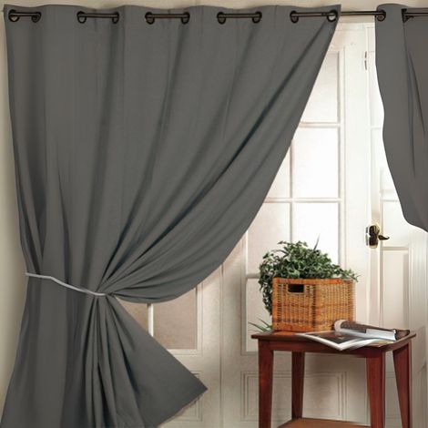 Rideau 100% Occultant Ignifugé M1 Non Feu Gris Gris clair 140x180 cm (1/2)