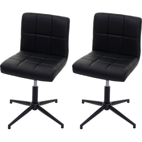 Lote de 2 sillas de comedor Kavala II, silla de cocina, mecanismo giratorio regulable en altura, piel sintética negra, base negra