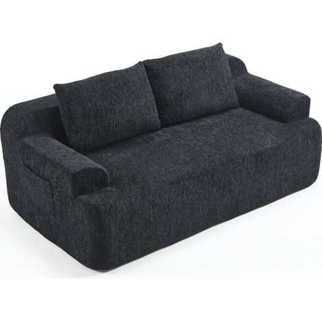 CHICFURN Sofá cama modular de tela acanalada negra, asiento profundo con cojines lumbares, espuma de alta elasticidad y muelles, sin montaje, ideal para salón y dormitorio (1/5)