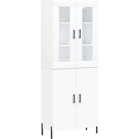 Buffet bahut commode armoire meuble de rangement organisateur cuisine salle de séjour salon haut 69,5 x 34 x 180 cm bois d'ingénierie blanc
