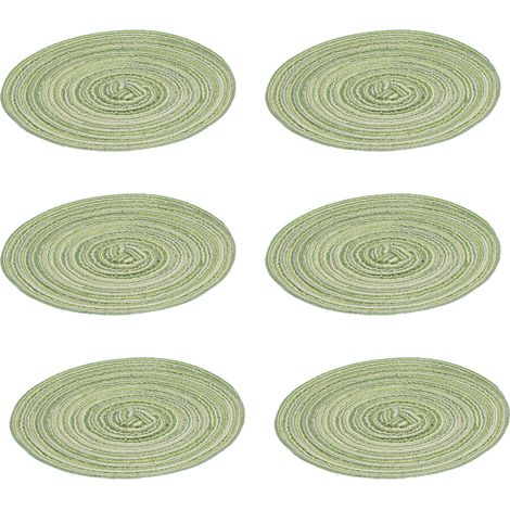 Lot de 6 sets de table ronds tressés, isolants thermiques, antidérapants, stables et très résistants, parfaits pour une utilisation à la maison ou lors de fêtes. Couleur : vert.
