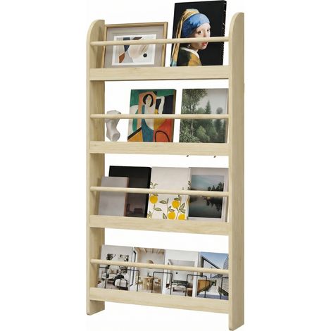 Bibliothèque murale à 4 étagères, bibliothèque pour enfants pour la maison ou le bureau, charge maximale 30 kg, 59 x 12 x 113 cm, couleur naturelle (1/5)