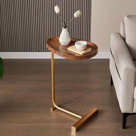 C-förmiger Beistelltisch, schmaler Beistelltisch, moderner Sofa-Beistelltisch mit Metallrahmen, Kaffeesnack, Couchtisch für Wohnzimmer, Schlafzimmer, Nachttisch - Gold (1/5)
