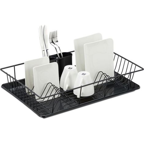 Égouttoir à vaisselle avec bac de séchage Panier à couverts suspendu Plastique et métal Dimensions 11x48x31,5 cm (1/5)