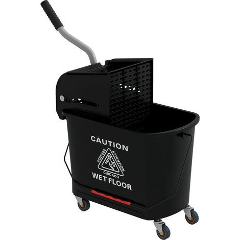 Seau de Nettoyage Professionnel 20L avec Chariot à Serpillière, Essoreuse, Panneau de Séparation, Poignée et 4 Roues en Plastique, 60x27x70.5 cm, Noir (1/5)