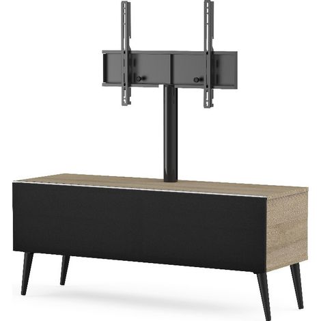 Les Tendances – Meuble TV 120 cm en bois mélaminé foncé – Support écran rotatif 24° – Tissu acoustique noir – Charge max 35 kg (1/5)