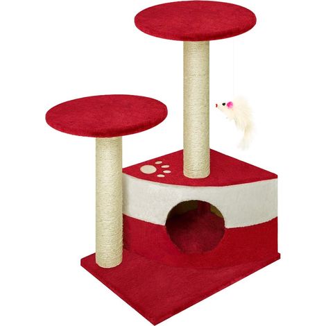 Albero per Gatto con Graffiatoio Cuccia Giocattolo Gatti Parco Giochi Tiragraffi in Sisal Naturale 71 x 44 x 33 cm - Colore: Rosso (1/5)