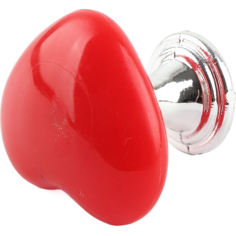 Bouton-poussoir de toilette en forme de cœur, poignée de meuble simple, bouton massif en forme de cœur, plaqué rouge. (1/5)