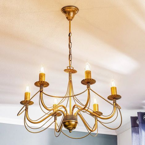 [GEBRAUCHT] B-Ware Kronleuchter Lampe Tori 6 Leuchter Gold Stahl Sechsflammig Beleuchtung476