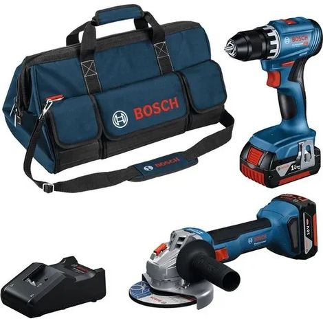 Kit avvitatore e smerigliatrice 18 V con batterie, caricabatterie e borsone