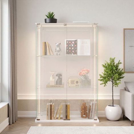 Glasvitrine - H123cm B78cm - LED-Beleuchtung - Sicherheitsglas - Zeitgenössisches Schwarzdesign