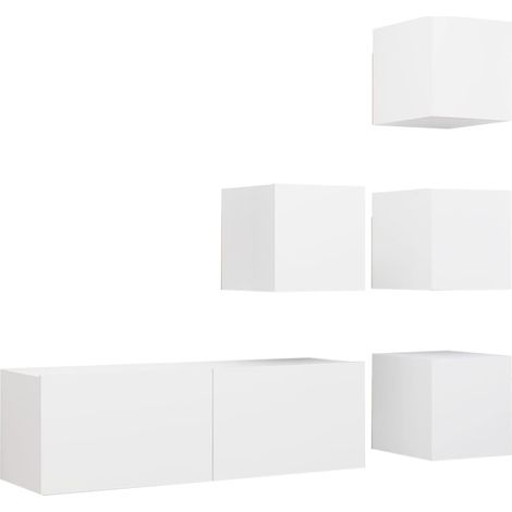 Set de muebles de salón TV 5 piezas madera de ingeniería blanco vidaXL (1/5)