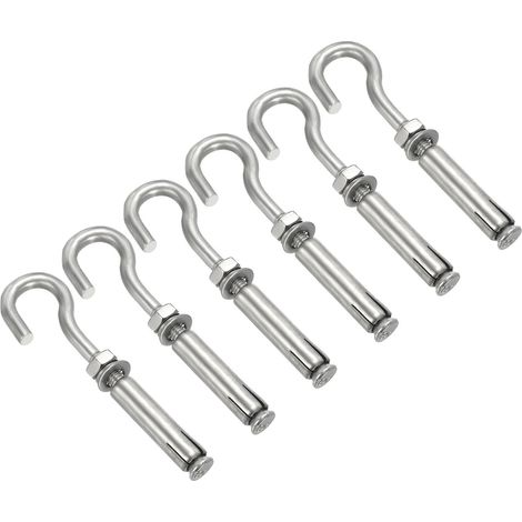 Crochet d'Expansion M8 - Lot de 6 crochet à Vis en Acier Inoxydable 340 pour Fixation Murale en Béton, Brique Ou Pierre, pour Suspendre Des Objets au Plafond - Couleur Argentée (1/5)