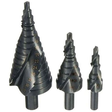 Jeu de 3 Forets Étagés Titane (4-12mm/4-20mm/4-32mm), tige triangulaire, pour travail du bois et bricolage (1/5)