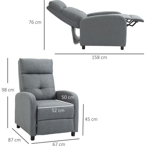 Fauteuil relax TV avec fonction inclinable, revêtement en lin, rembourré à ressorts ensachés, chaise longue pour salon, supporte 150 kg, gris. (1/5)
