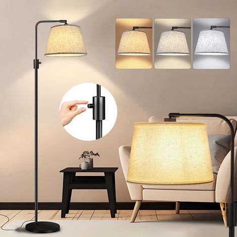 ROSNEK Stehlampe Wohnzimmer 12W E27 Bogenlampe mit Leinenschirm 3 Lichtfarben 173 cm Schwarz (1/5)