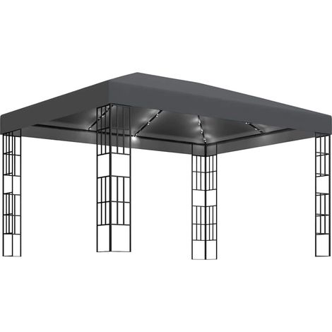 Tonnelle Barnum de Jardin, Pavillon, Pergola, Tente de jardin, avec guirlande lumineuse à LED 3x4 m Anthracite OIB7371E (1/5)