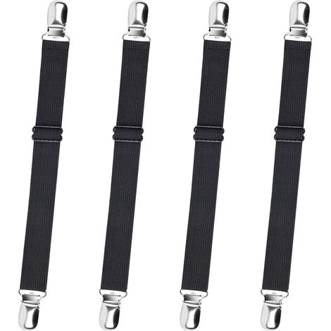 Correas para sábanas de 8 piezas - Sujetadores elásticos ajustables para esquinas de cama - Negro (1/5)