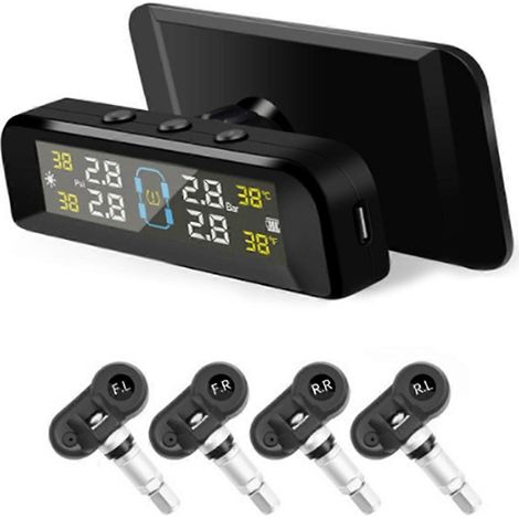 Système de surveillance de la pression des pneus (TPMS) pour voiture, alarme de pression des pneus, TPMS sans fil à énergie solaire avec capteur de pression des pneus intégré (1/5)