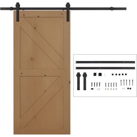 Allauve – Kit porte coulissante 200cm – Rail et galets en acier carbone noir – Capacité 90kg – Pour portes en bois de 3,4 à 4cm d'épaisseur