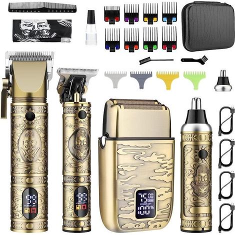1 tondeuse cheveux 4 en 1, sans fil LCD avec 12 peignes, pour barbe cheveux nez oreilles, usage maison et professionnel